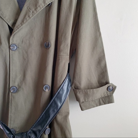 NWT NSF Gladys Contrast Belted Trench Coat Faux Leather Back in Olive Green Sz 2 - Picture 6 of 14